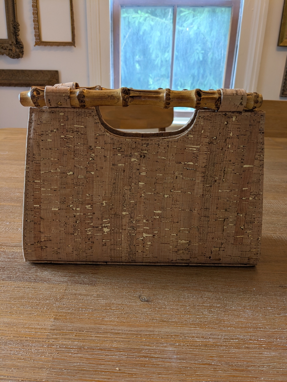 Cork Bamboo-Handle Tote Bag in Natural Brown - Picture 2 of 12